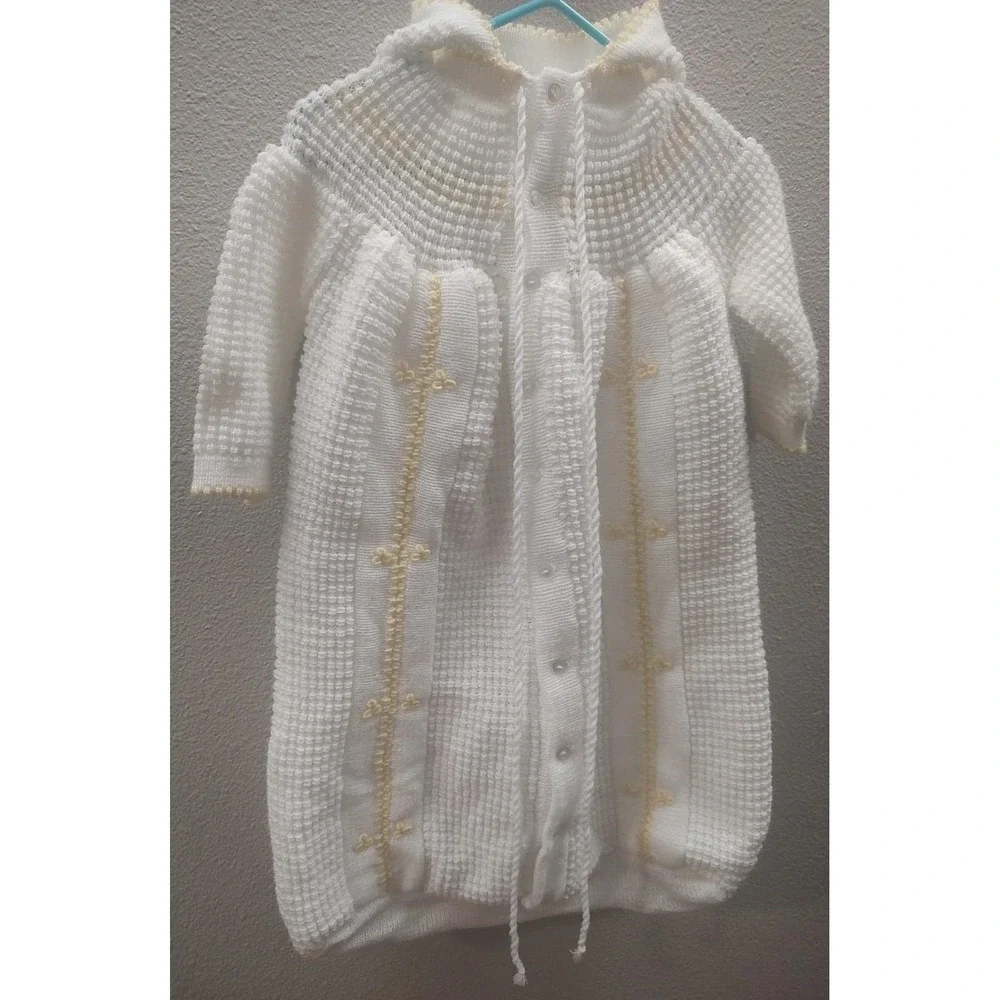 Vtg Nordstrom Creamy White Yellow Car Seat Hooded Baby Sack Christening D4